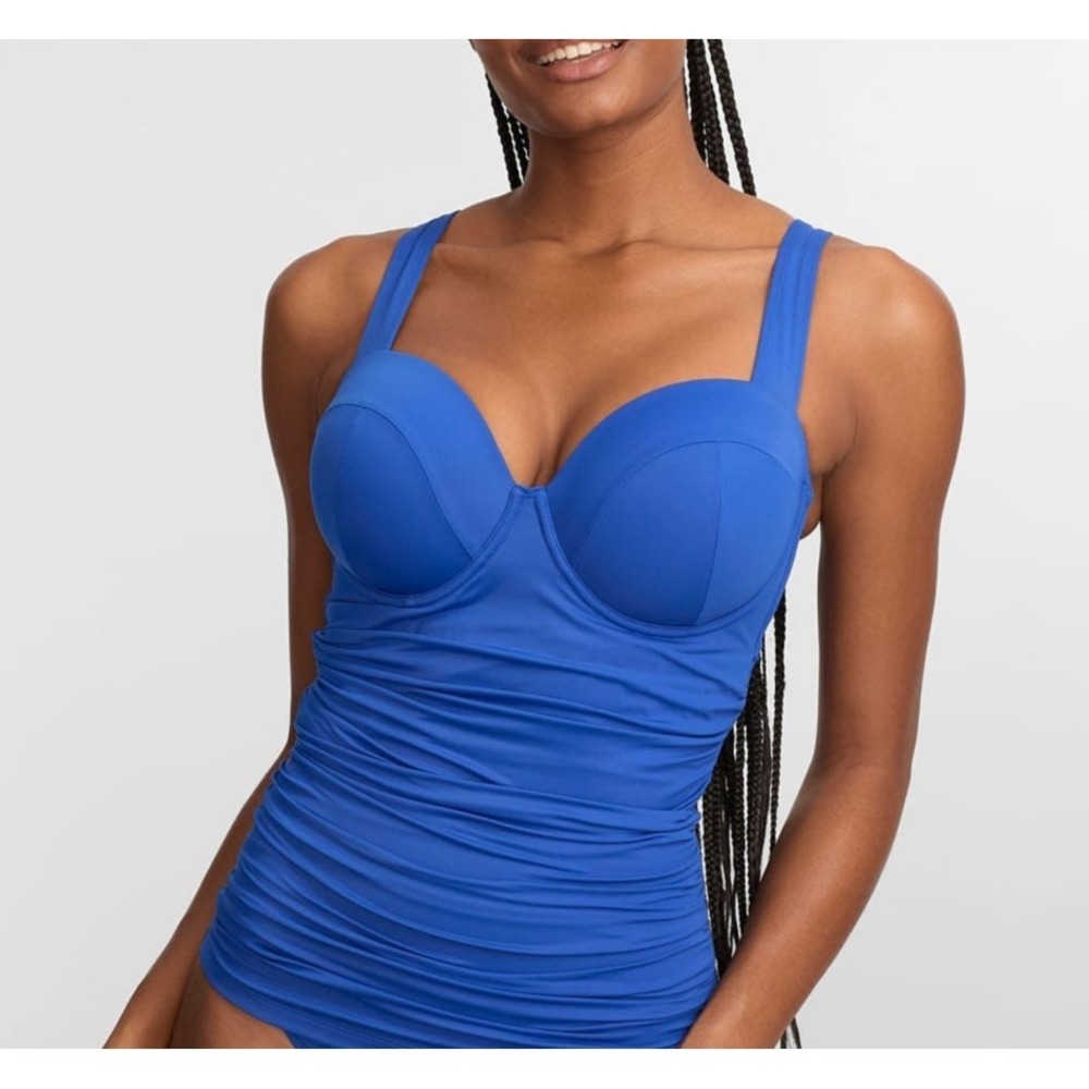 BARE Necessities Size 32D Slimming Underwire Balconette Tankini Swim Top Blue
